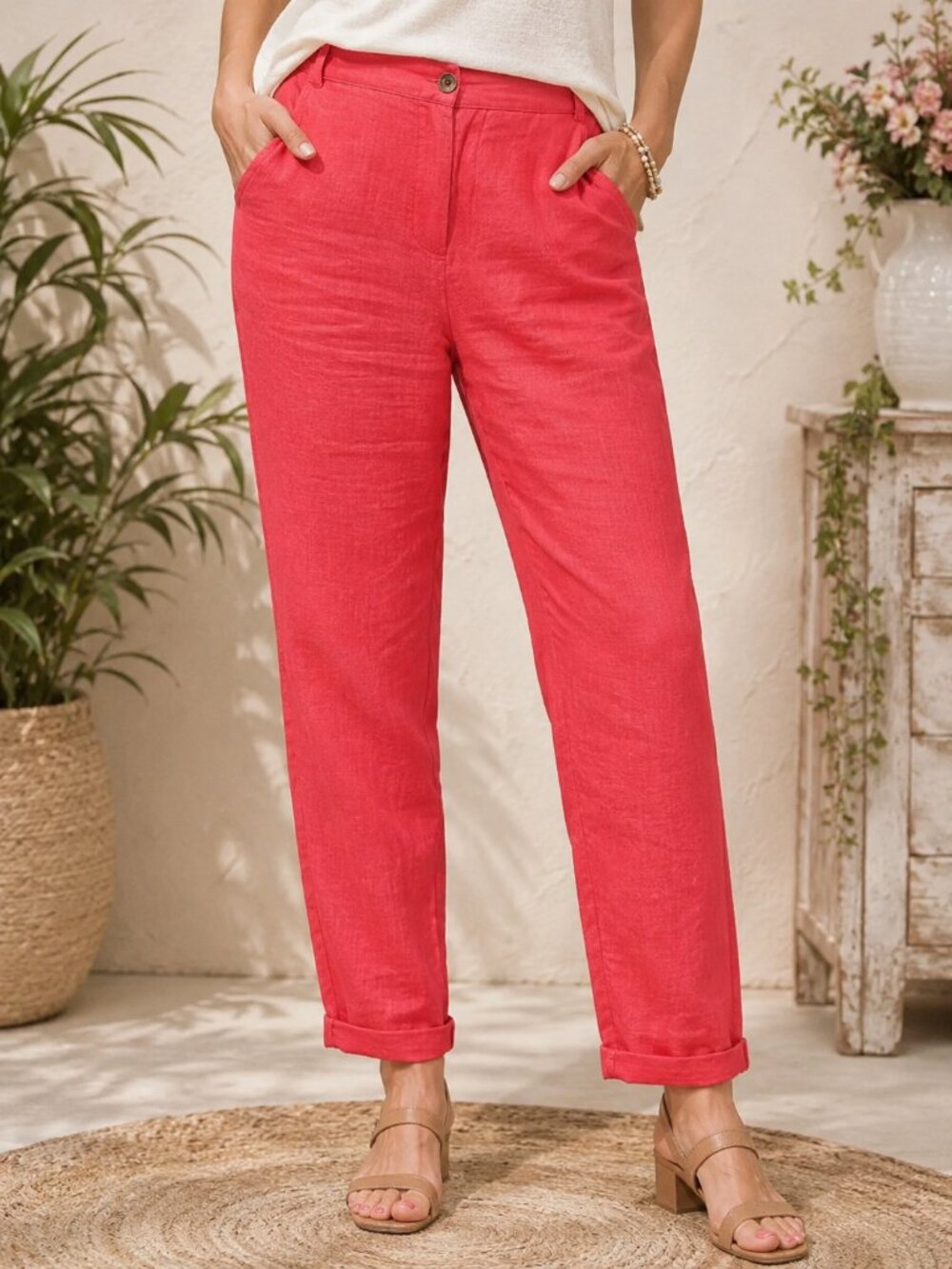 Vintage Willi Smith 100% Linen Pants | Coral | Size 10